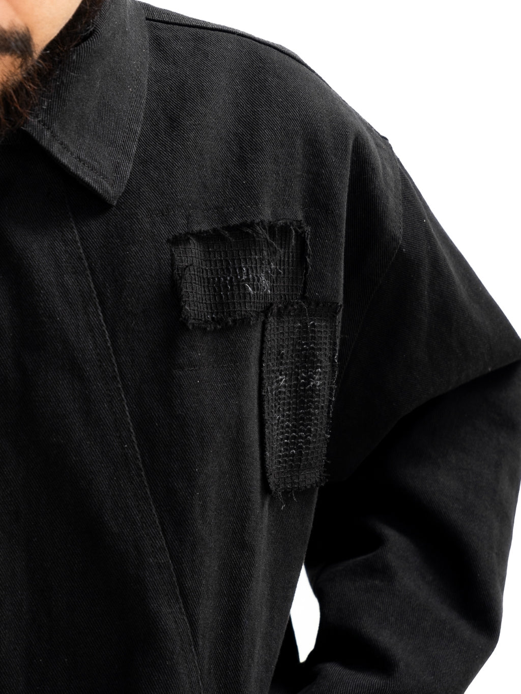 Patchwork Washed Twill Workjacket-Vintage Black