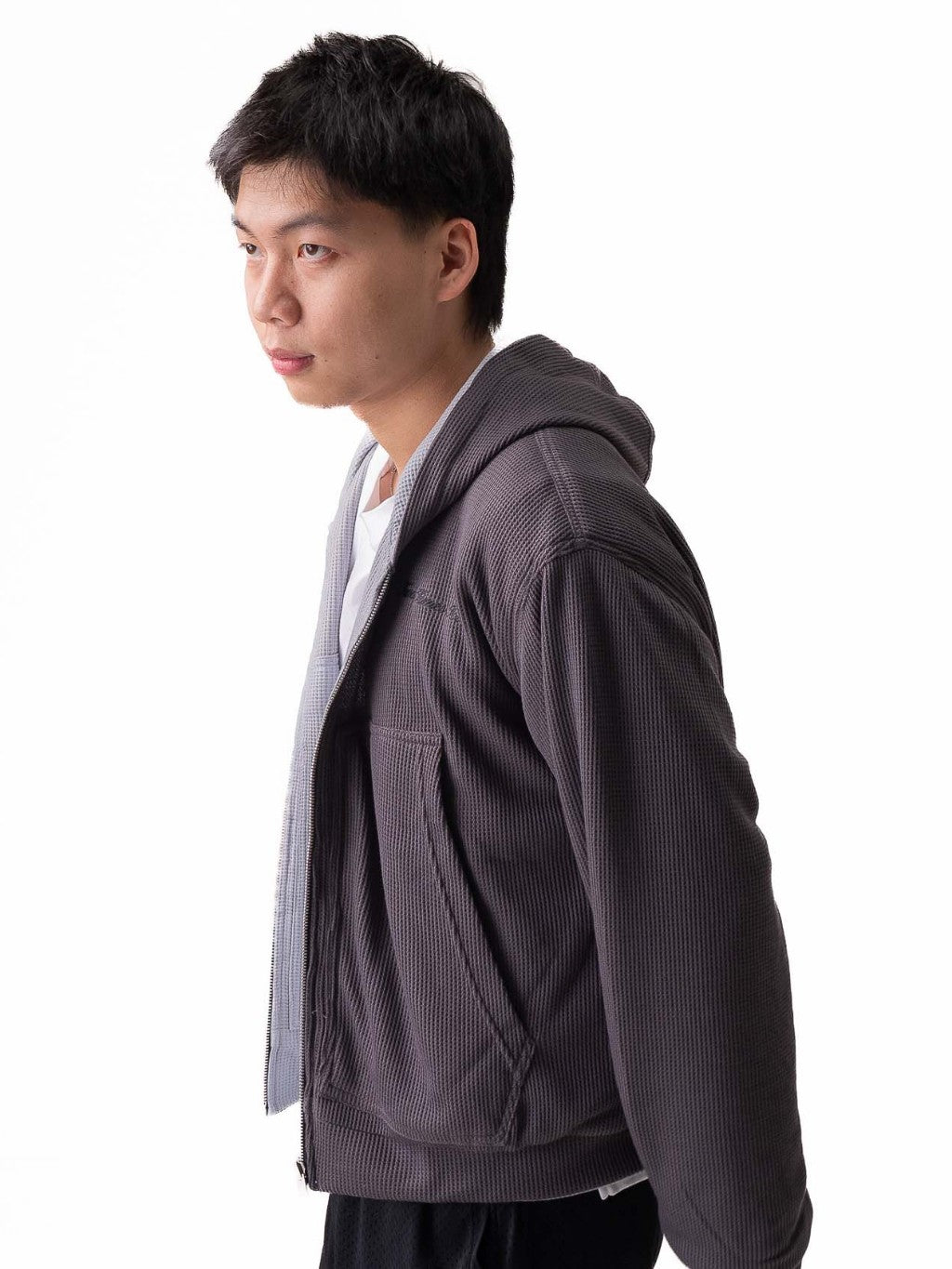 Reversible Waffle Hoodie - Ash purple/Ash teal