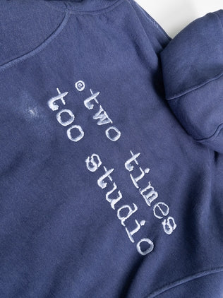 Oversized Waffle Lined Washed Hoodie - Washed Blue