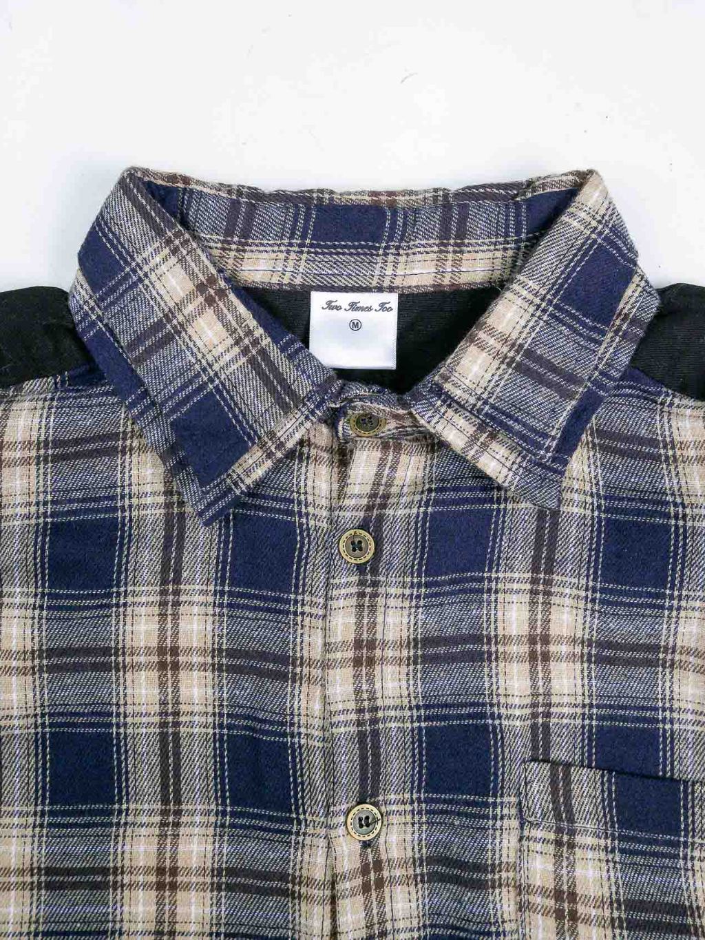 Two Tone Zipper Flannel Shirt - Navy/Cream