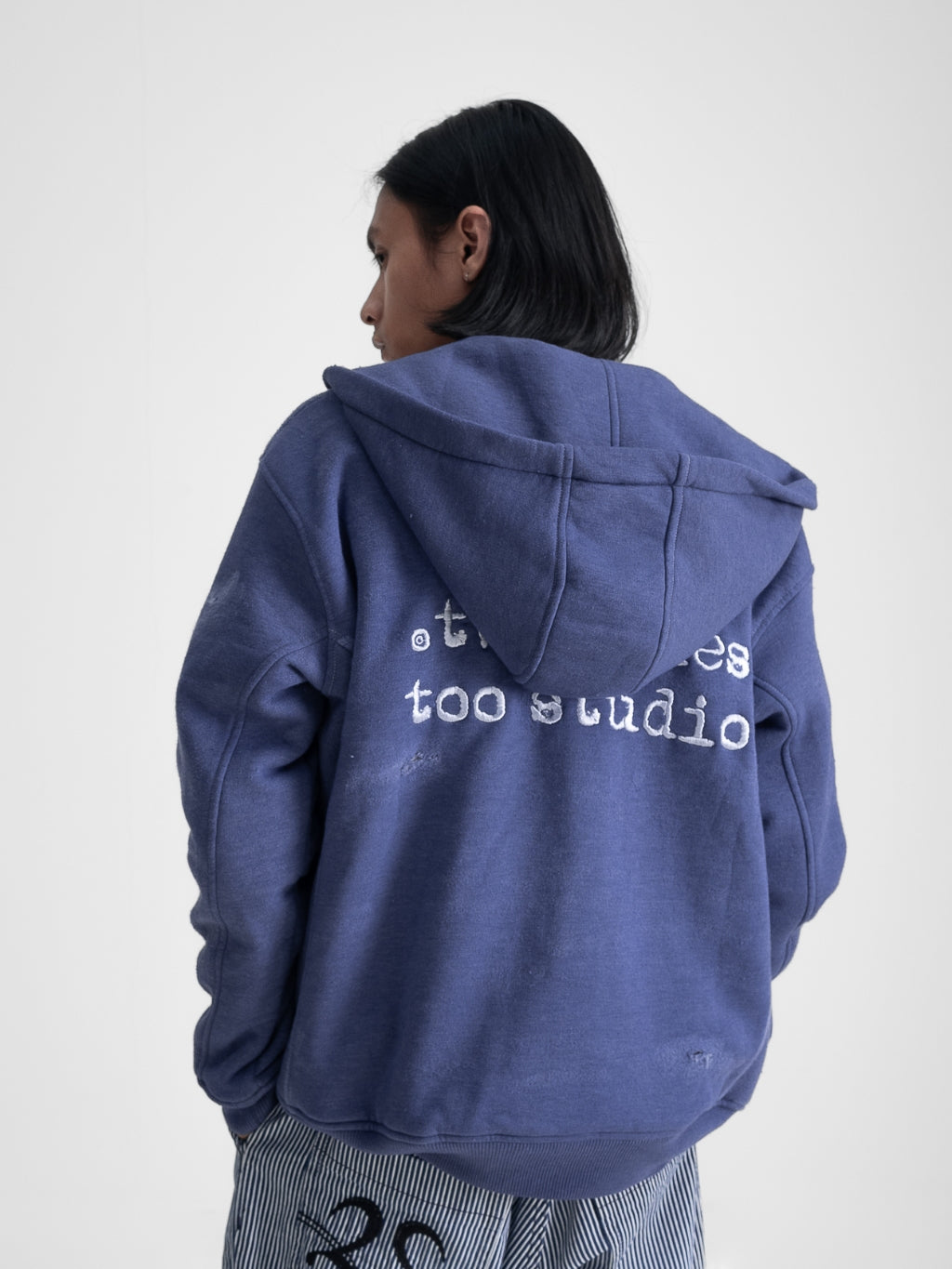 Oversized Waffle Lined Washed Hoodie - Washed Blue