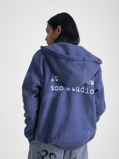 Oversized Waffle Lined Washed Hoodie - Washed Blue
