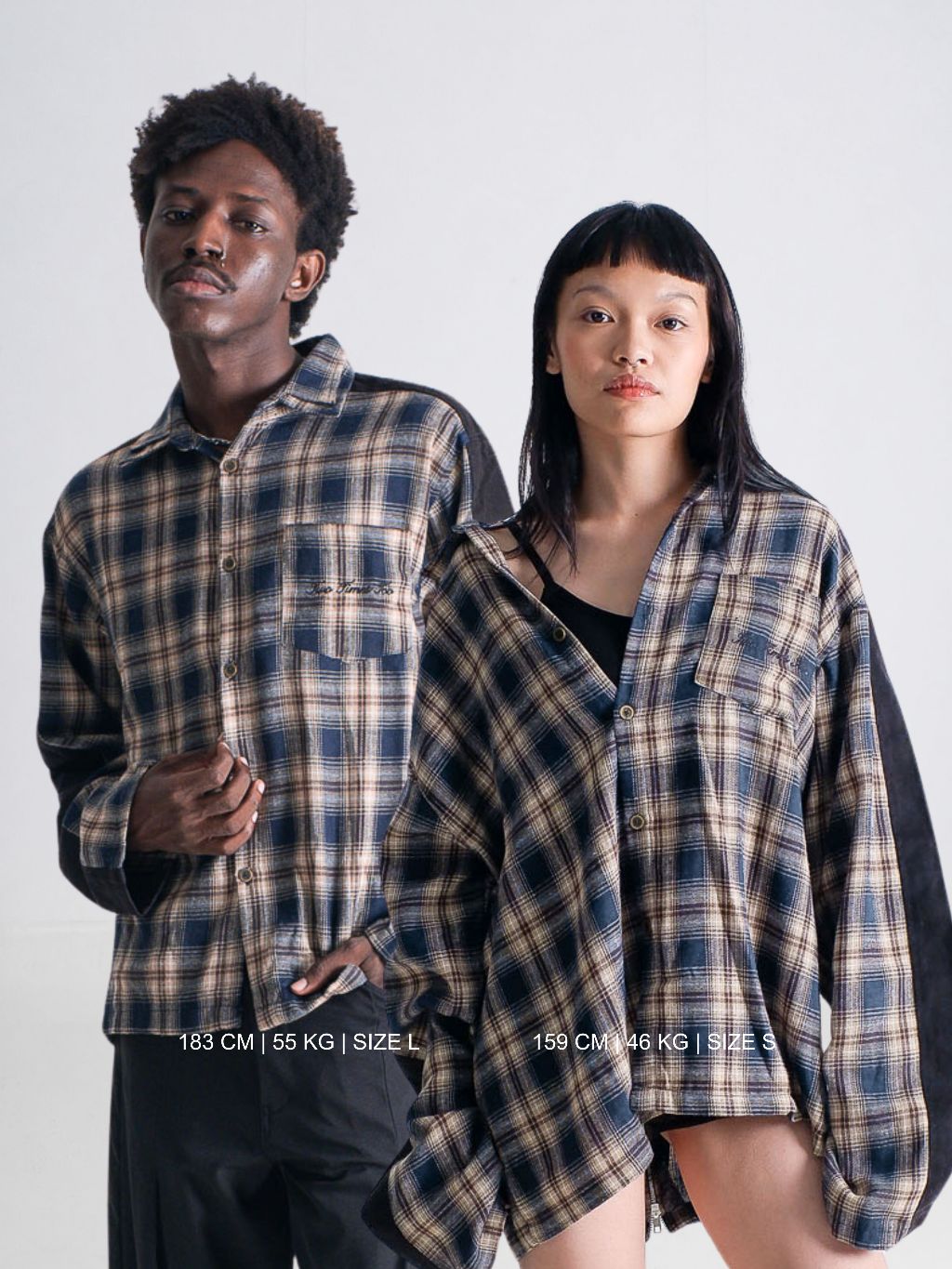 Two Tone Zipper Flannel Shirt - Navy/Cream