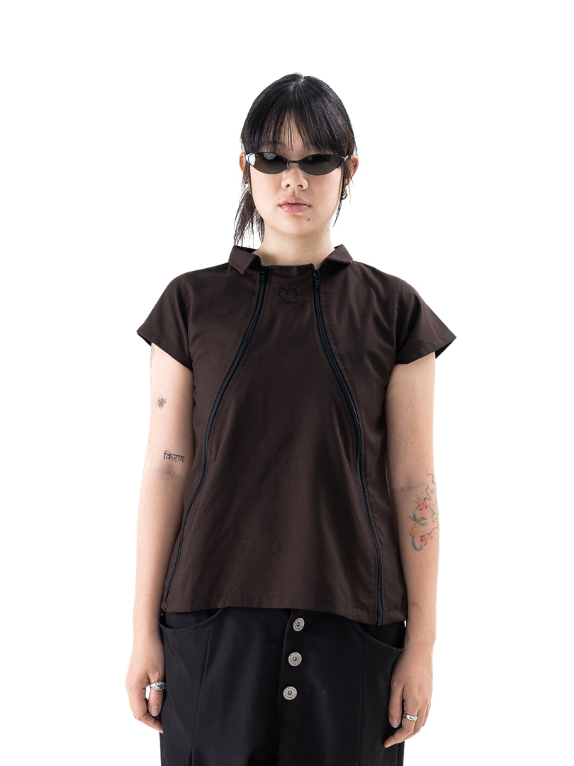 Multi Zip Top - Brown