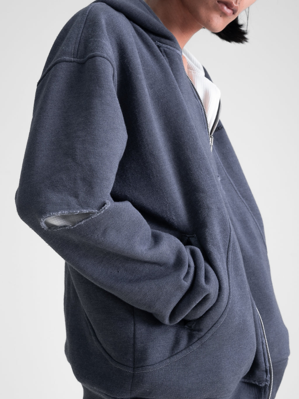 Oversized Waffle Lined Washed Hoodie - Washed Grey