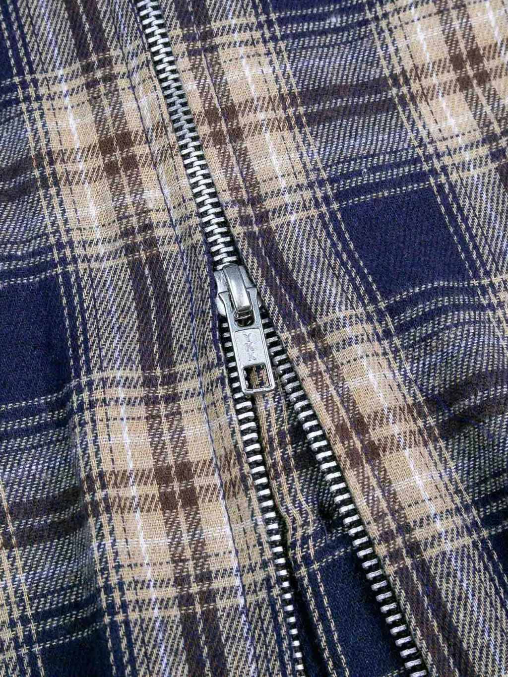Two Tone Zipper Flannel Shirt - Navy/Cream