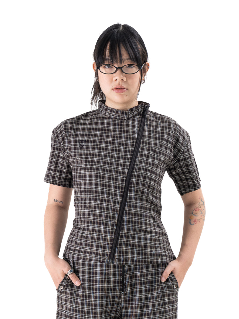 2TIMESTOO Asymmetrical Flannel Top