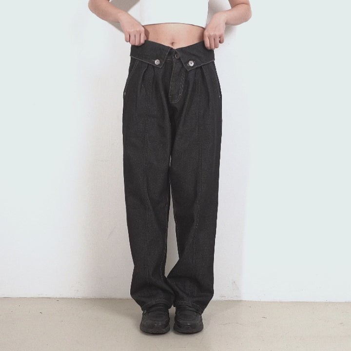 Pleated Raw Denim