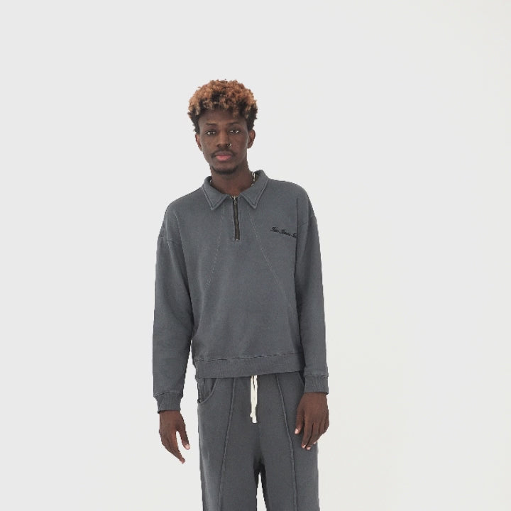 French Terry Rugby Shirt - Aged Black